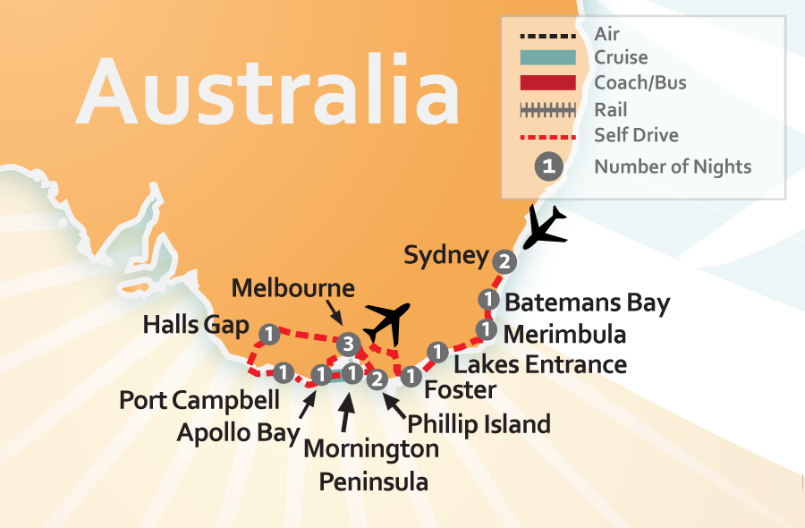 Sydney - Melbourne - Great Southern Touring Route Australia