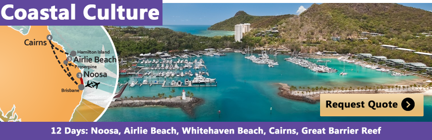 Great Deal to see the most authentic Australia Coastal Towns and Whitehaven Beach!  Noosa, Airlie Beach, Cairns, the Great Barrier Reef, Whitsunday Island  Beaches, Sightseeing, Wine & Dine, Swimming, Snorkeling, 4WD Adventure, Steve Irwin’s Australia Zoo