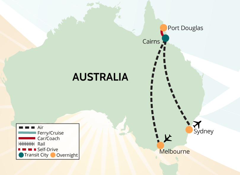 Melbourne, Great Barrier Reef & Sydney Vacation Map